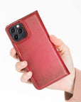 Luxury Red Leather iPhone 12 Pro Detachable Wallet Case with Card Holder & MagSafe - Venito - 7