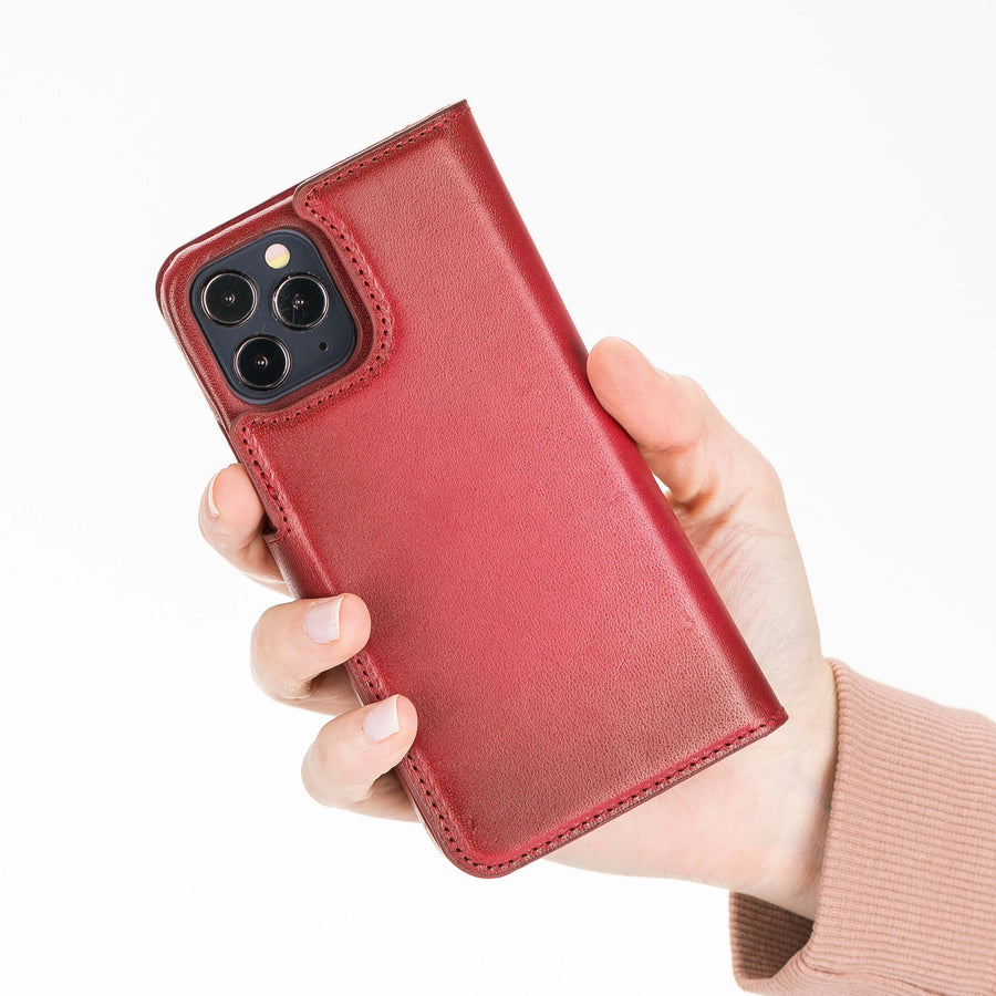 Luxury Red Leather iPhone 12 Pro Detachable Wallet Case with Card Holder & MagSafe - Venito - 7