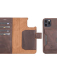 Luxury Dark Brown Leather iPhone 12 Pro Detachable Wallet Case with Card Holder & MagSafe - Venito - 1