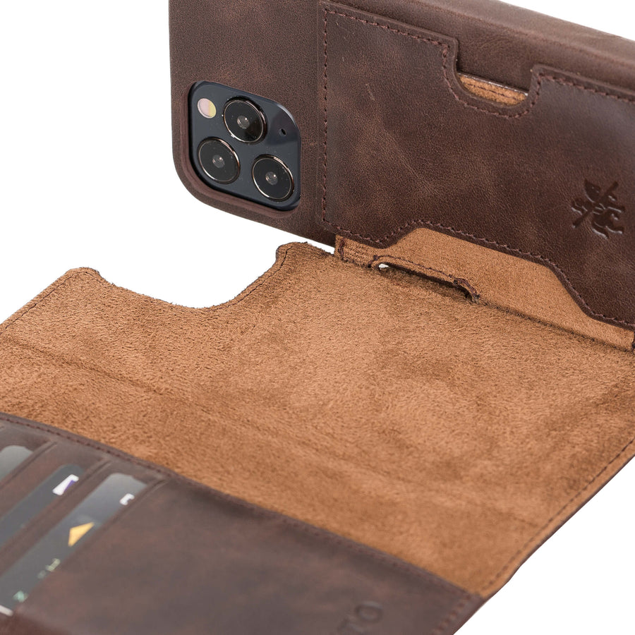 Luxury Dark Brown Leather iPhone 12 Pro Detachable Wallet Case with Card Holder & MagSafe - Venito - 3
