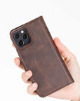 Luxury Dark Brown Leather iPhone 12 Pro Detachable Wallet Case with Card Holder & MagSafe - Venito - 7