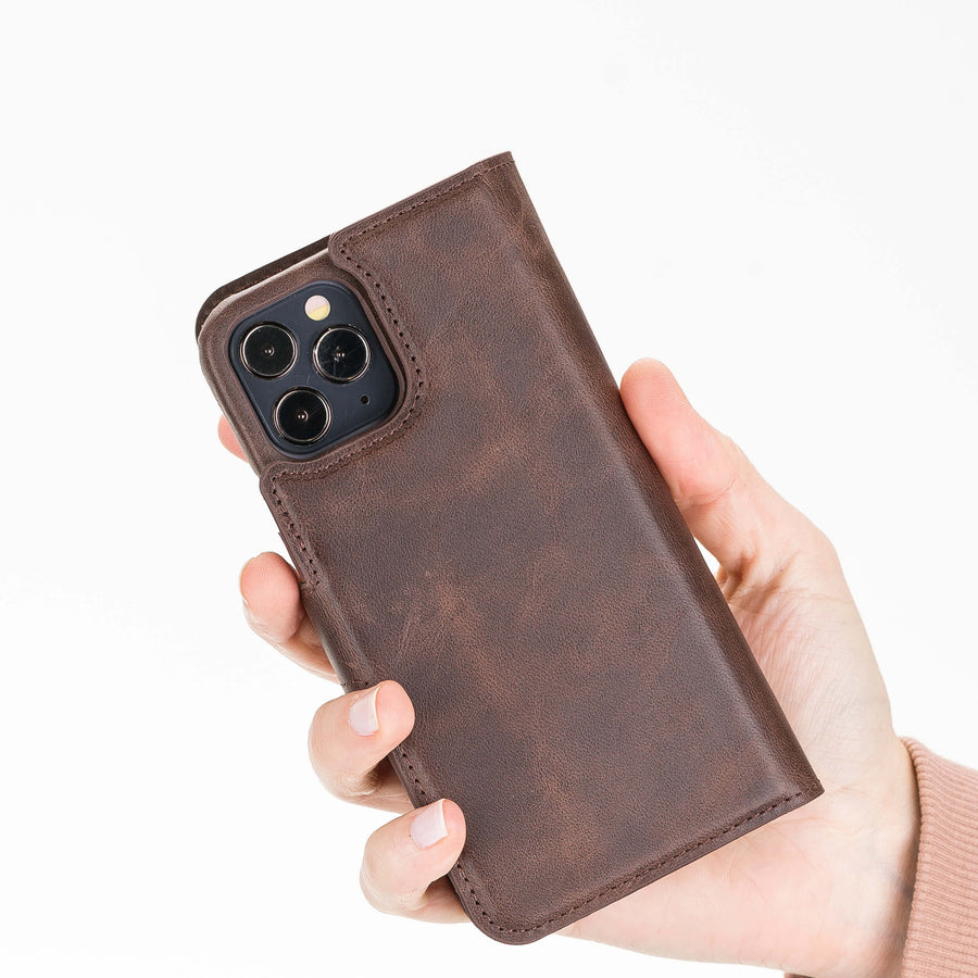 Luxury Dark Brown Leather iPhone 12 Pro Detachable Wallet Case with Card Holder & MagSafe - Venito - 7