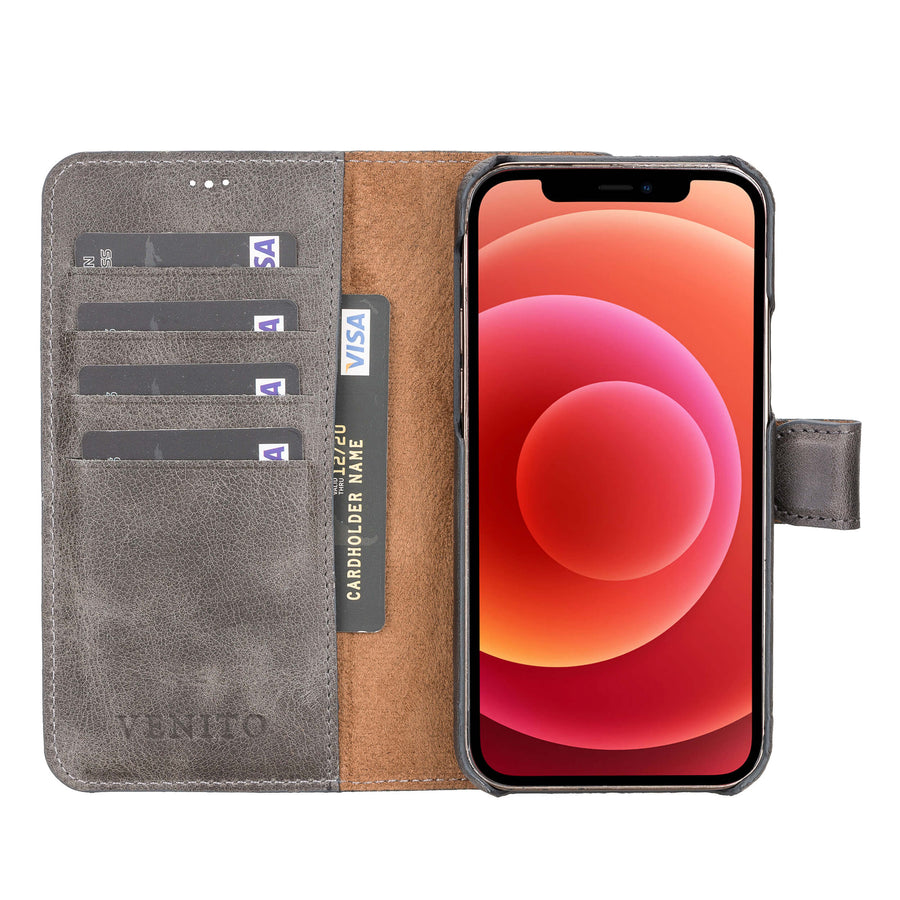 Luxury Gray Leather iPhone 12 Pro Detachable Wallet Case with Card Holder & MagSafe - Venito - 2