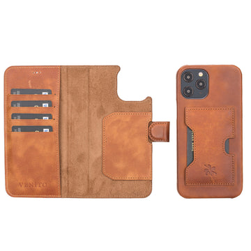 Luxury Brown Leather iPhone 12 Pro Max Detachable Wallet Case with Card Holder & MagSafe - Venito - 1