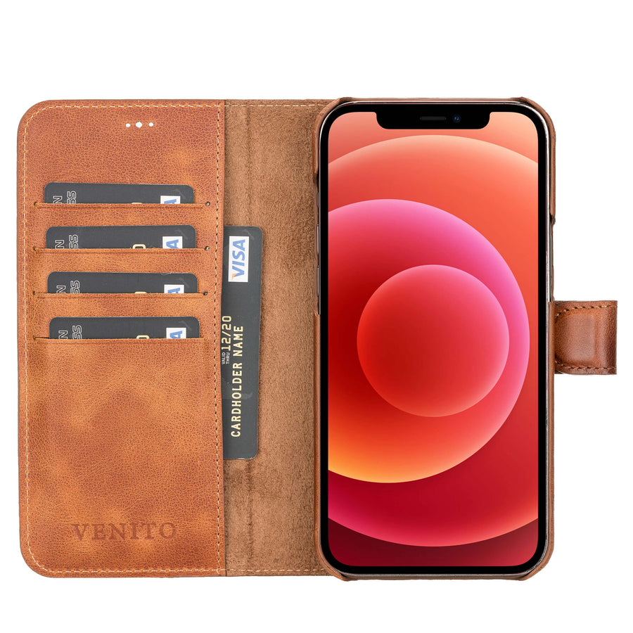 Luxury Brown Leather iPhone 12 Pro Max Detachable Wallet Case with Card Holder & MagSafe - Venito - 2