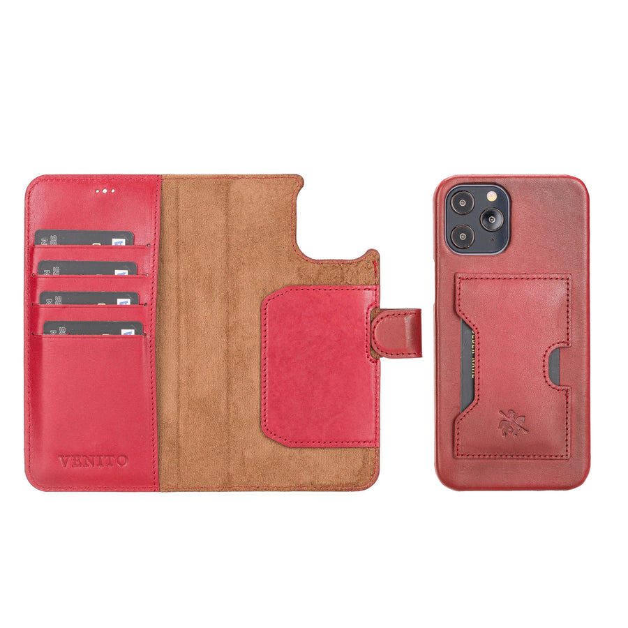 Luxury Red Leather iPhone 12 Pro Max Detachable Wallet Case with Card Holder & MagSafe - Venito - 1