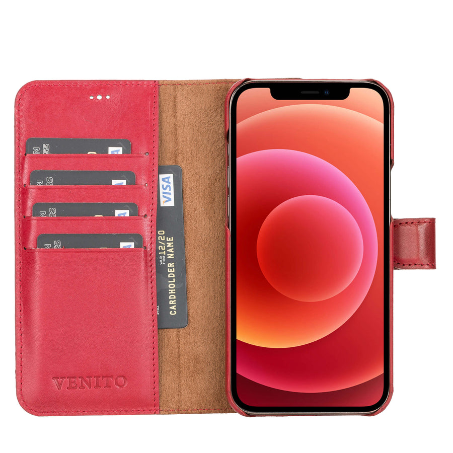 Luxury Red Leather iPhone 12 Pro Max Detachable Wallet Case with Card Holder & MagSafe - Venito - 2