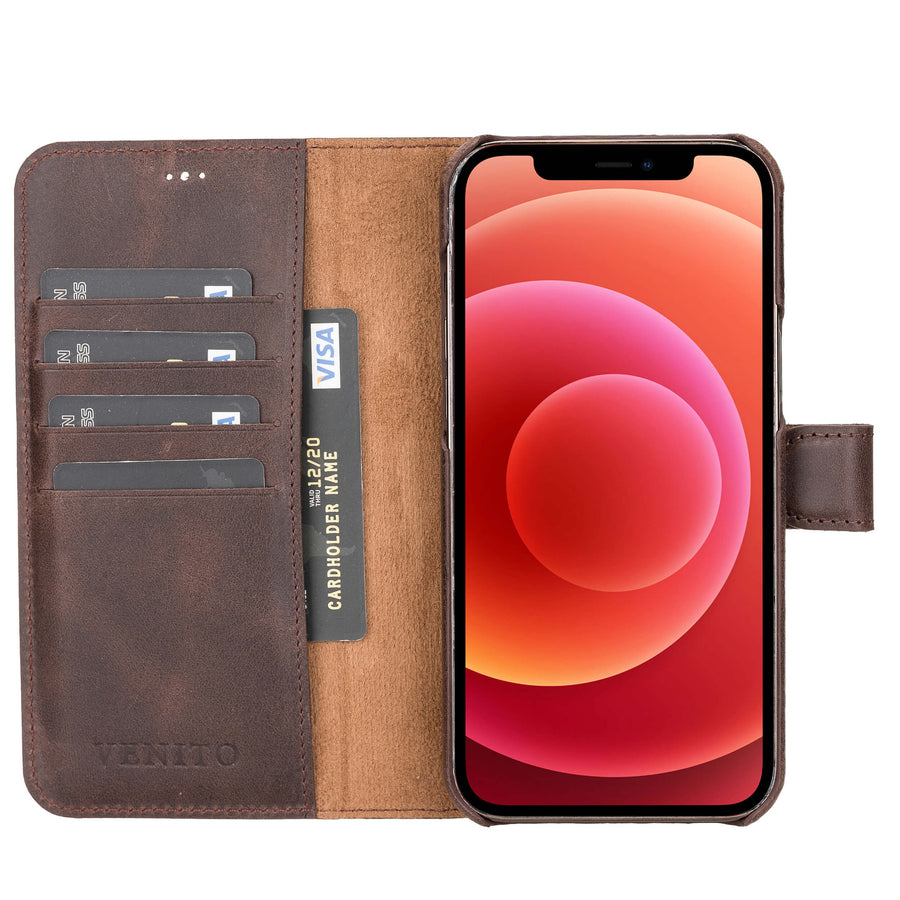 Luxury Dark Brown Leather iPhone 12 Pro Max Detachable Wallet Case with Card Holder & MagSafe - Venito - 2