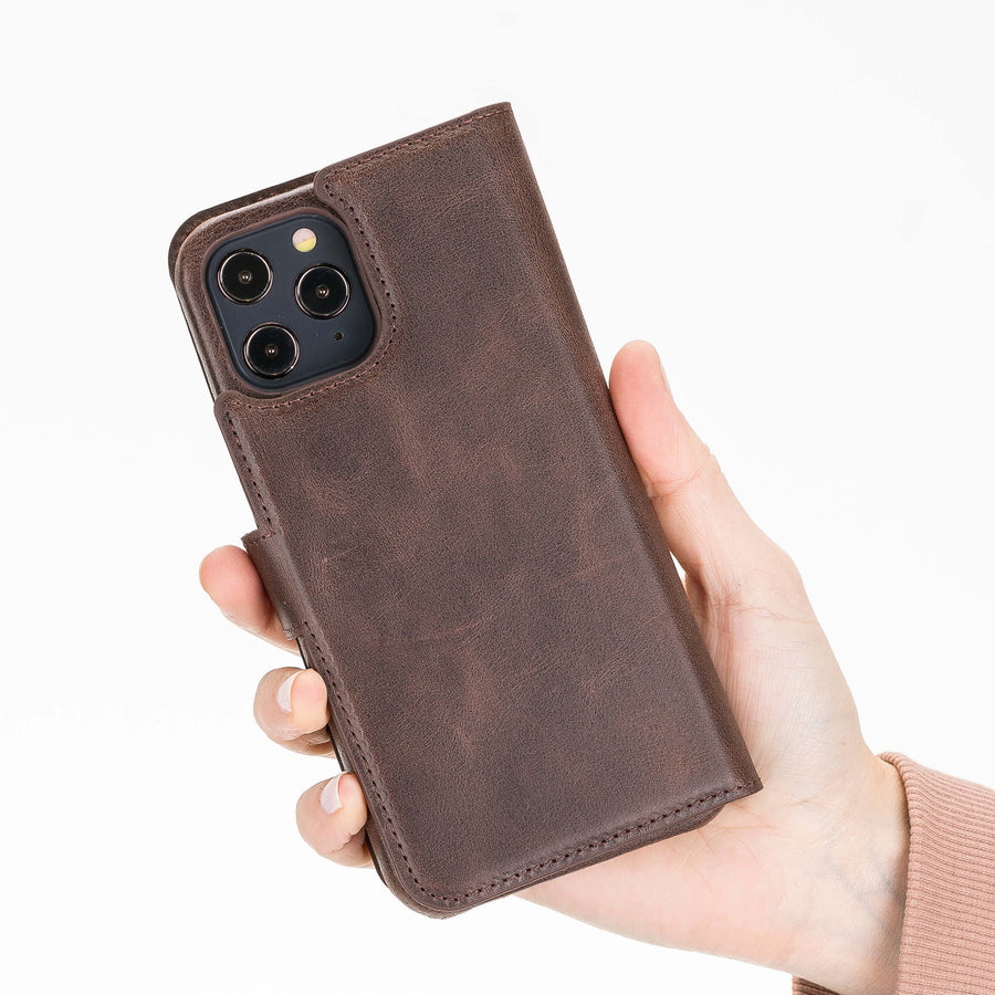 Luxury Dark Brown Leather iPhone 12 Pro Max Detachable Wallet Case with Card Holder & MagSafe - Venito - 7