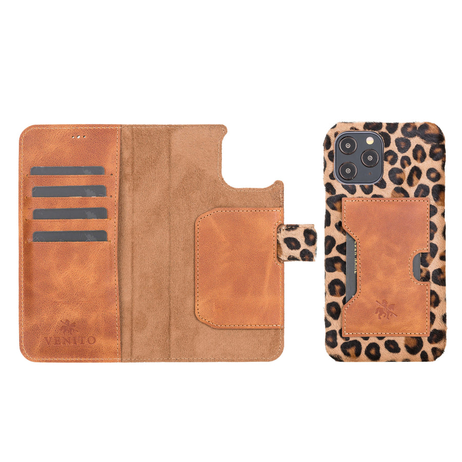 Luxury Leopard Leather iPhone 12 Pro Max Detachable Wallet Case with Card Holder & MagSafe - Venito - 1