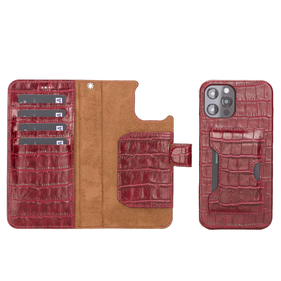 Luxury Red Crocodile Leather iPhone 12 Pro Max Detachable Wallet Case with Card Holder & MagSafe - Venito - 1