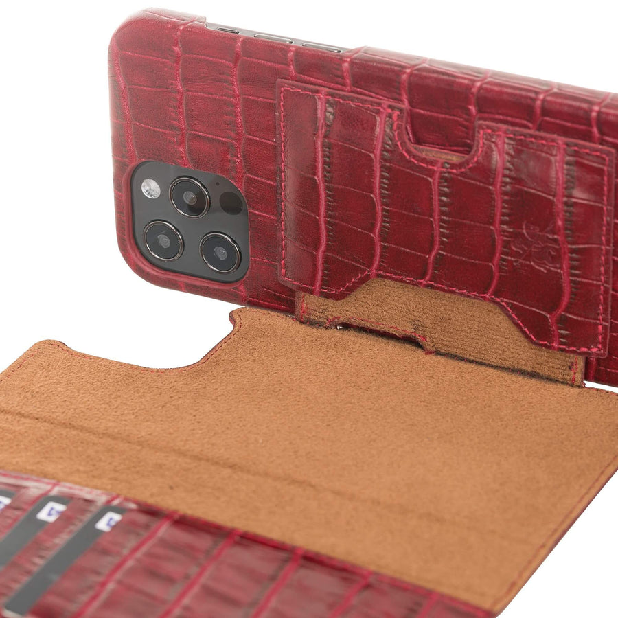 Luxury Red Crocodile Leather iPhone 12 Pro Max Detachable Wallet Case with Card Holder & MagSafe - Venito - 4