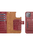 Luxury Red Crocodile Leather iPhone 12 Pro Detachable Wallet Case with Card Holder & MagSafe - Venito - 1