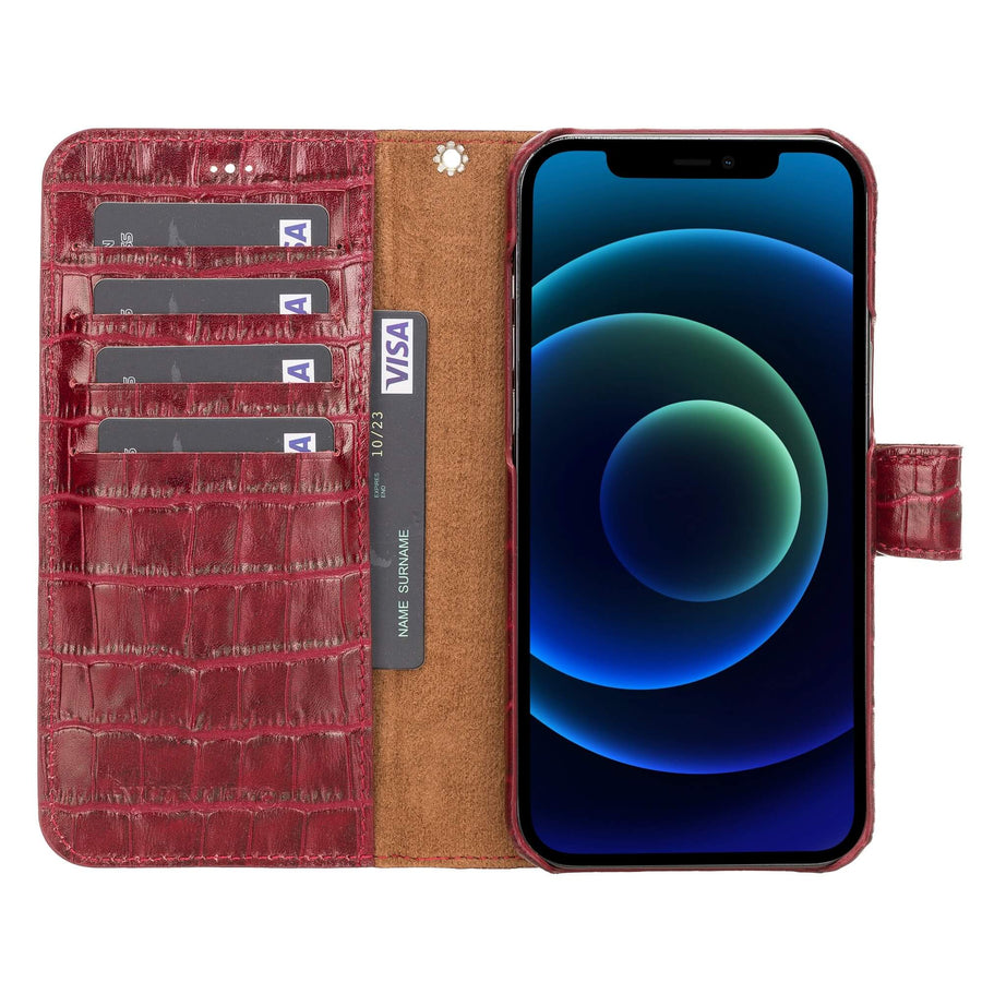 Luxury Red Crocodile Leather iPhone 12 Pro Detachable Wallet Case with Card Holder & MagSafe - Venito - 2