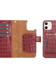 Luxury Red Crocodile Leather iPhone 12 Detachable Wallet Case with Card Holder & MagSafe - Venito - 1