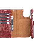 Luxury Red Crocodile Leather iPhone 12 Detachable Wallet Case with Card Holder & MagSafe - Venito - 3