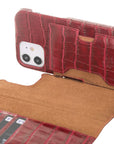 Luxury Red Crocodile Leather iPhone 12 Detachable Wallet Case with Card Holder & MagSafe - Venito - 4