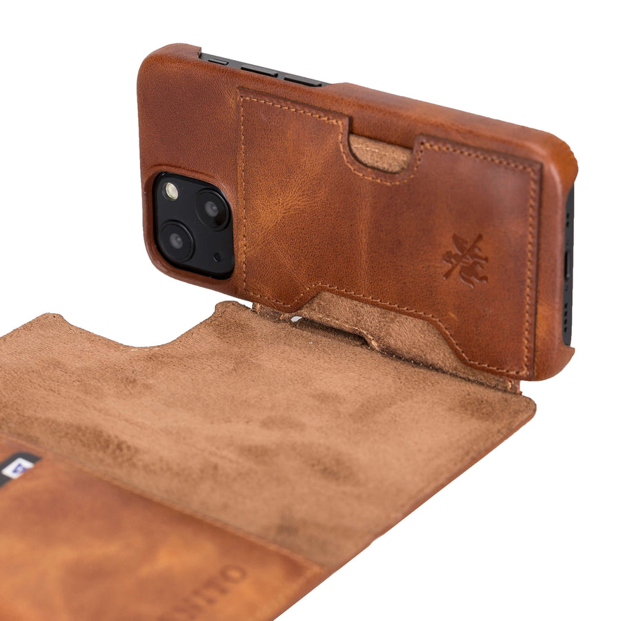 Florence Luxury Brown Leather iPhone 13 Detachable Wallet Case with Card Holder & MagSafe - Venito - 4
