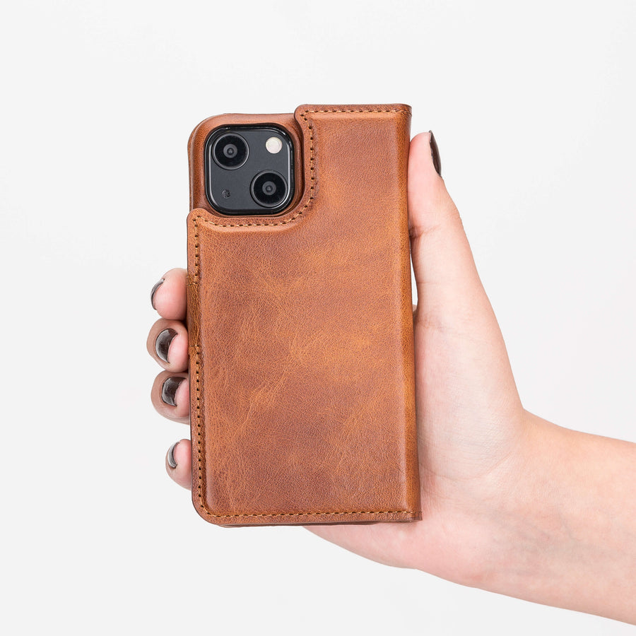 Florence Luxury Brown Leather iPhone 13 Detachable Wallet Case with Card Holder & MagSafe - Venito - 9