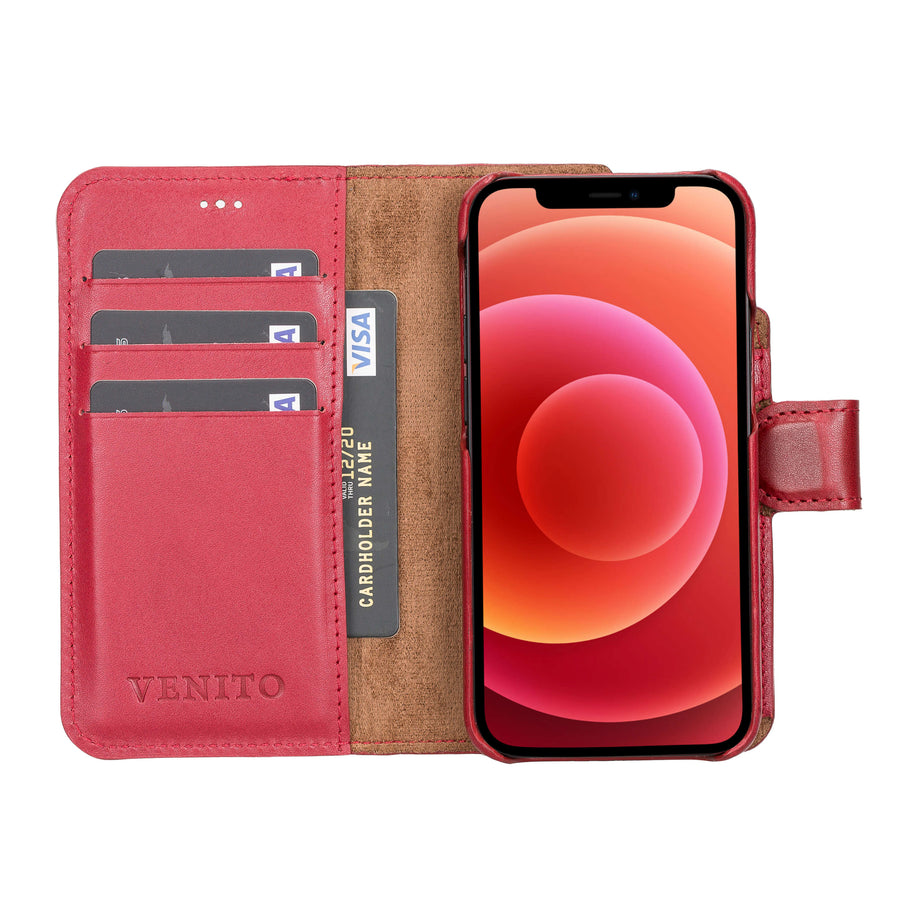 Florence Luxury Red Leather iPhone 13 Detachable Wallet Case with Card Holder & MagSafe - Venito - 2