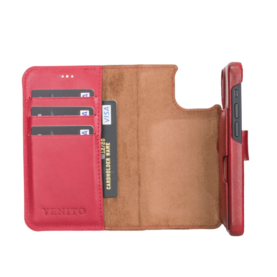 Florence Luxury Red Leather iPhone 13 Detachable Wallet Case with Card Holder & MagSafe - Venito - 3