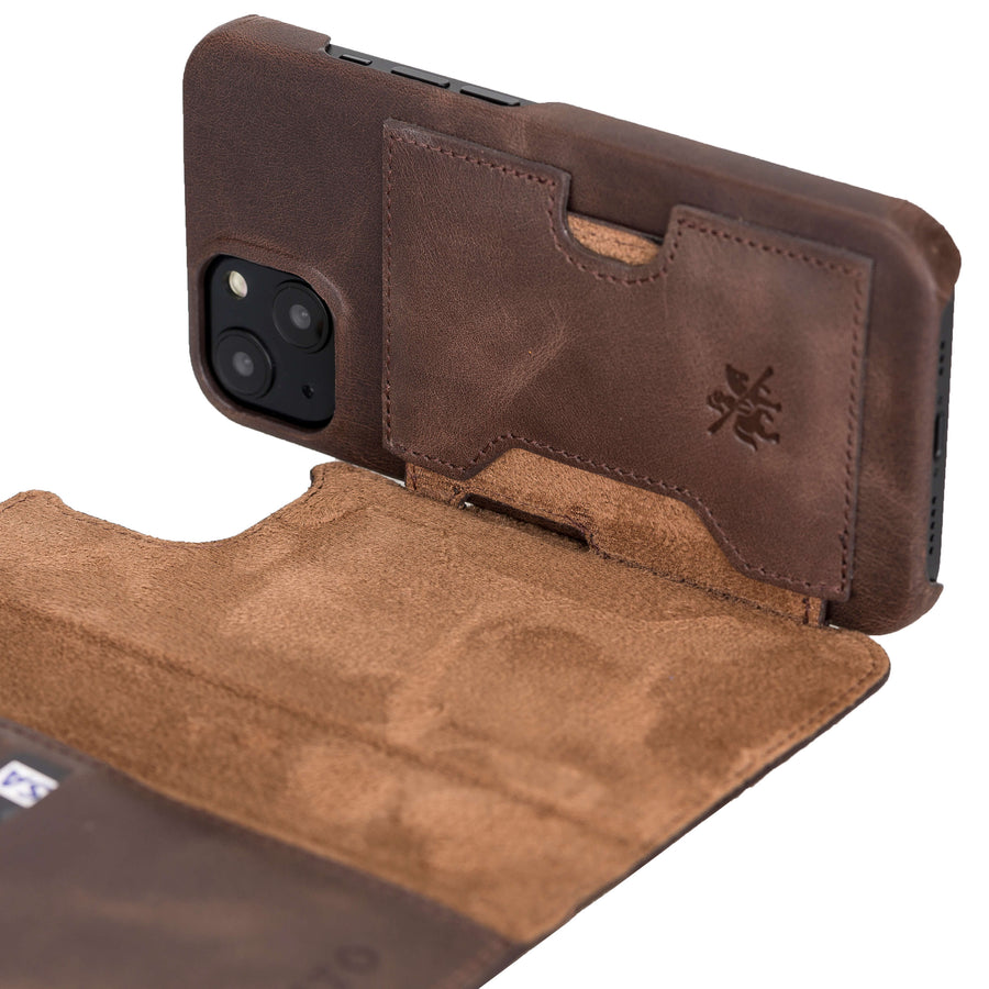 Florence Luxury Dark Brown Leather iPhone 13 Detachable Wallet Case with Card Holder & MagSafe - Venito - 4