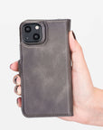 Florence Luxury Gray Leather iPhone 13 Detachable Wallet Case with Card Holder & MagSafe - Venito - 9