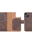 Florence Luxury Dark Brown Leather iPhone 13 Mini Detachable Wallet Case with Card Holder & MagSafe - Venito - 1