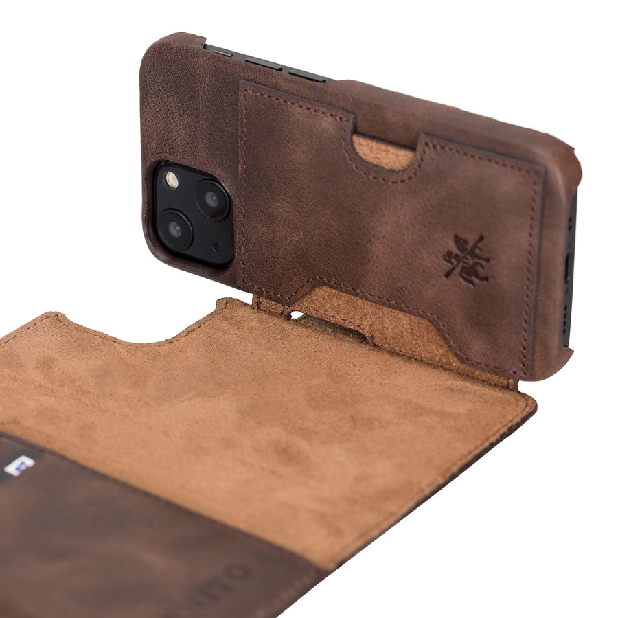 Florence Luxury Dark Brown Leather iPhone 13 Mini Detachable Wallet Case with Card Holder & MagSafe - Venito - 4