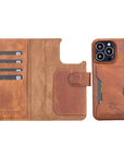Florence Luxury Brown Leather iPhone 13 Pro Detachable Wallet Case with Card Holder & MagSafe - Venito - 1