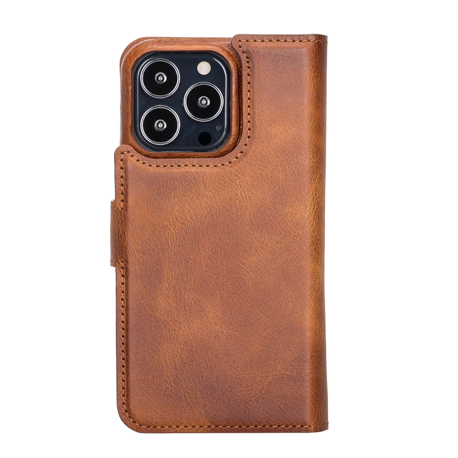 Florence Luxury Brown Leather iPhone 13 Pro Detachable Wallet Case with Card Holder & MagSafe - Venito - 8