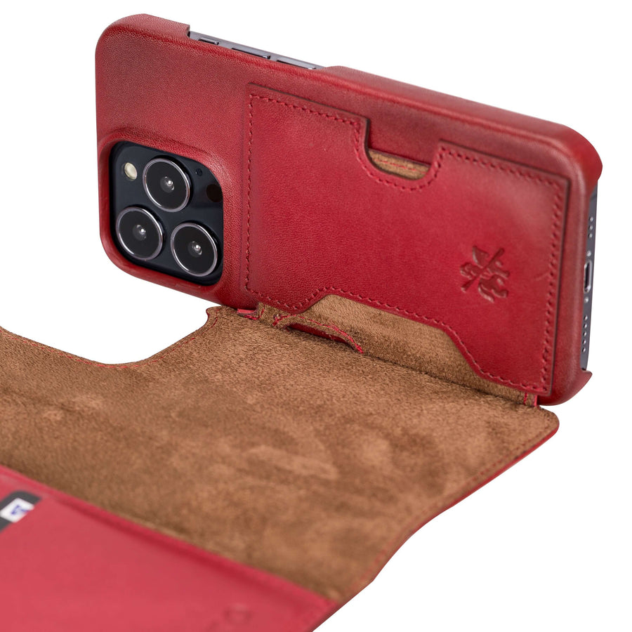 Florence Luxury Red Leather iPhone 13 Pro Detachable Wallet Case with Card Holder & MagSafe - Venito - 4
