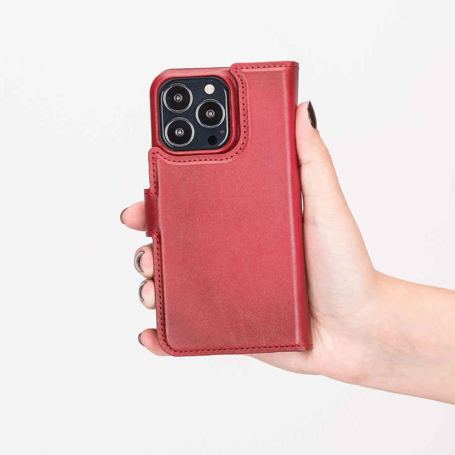 Florence Luxury Red Leather iPhone 13 Pro Detachable Wallet Case with Card Holder & MagSafe - Venito - 9