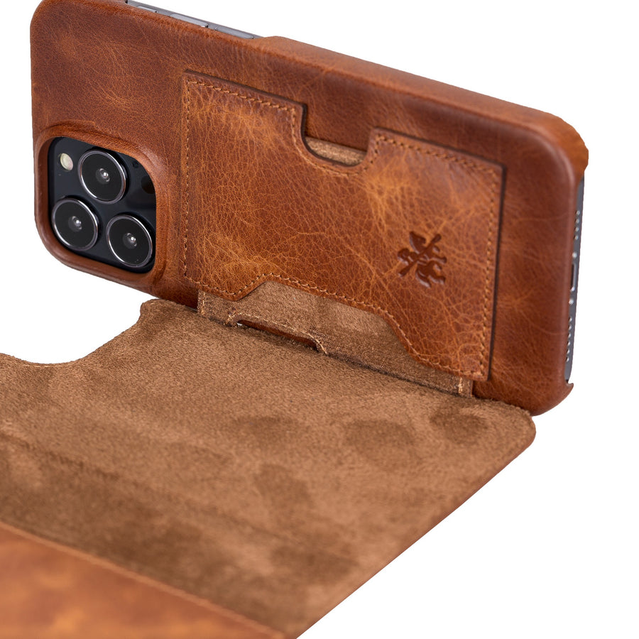 Florence Luxury Brown Leather iPhone 13 Pro Max Detachable Wallet Case with Card Holder & MagSafe - Venito - 4