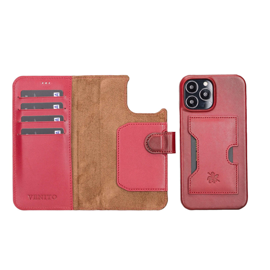 Florence Luxury Red Leather iPhone 13 Pro Max Detachable Wallet Case with Card Holder & MagSafe - Venito - 1