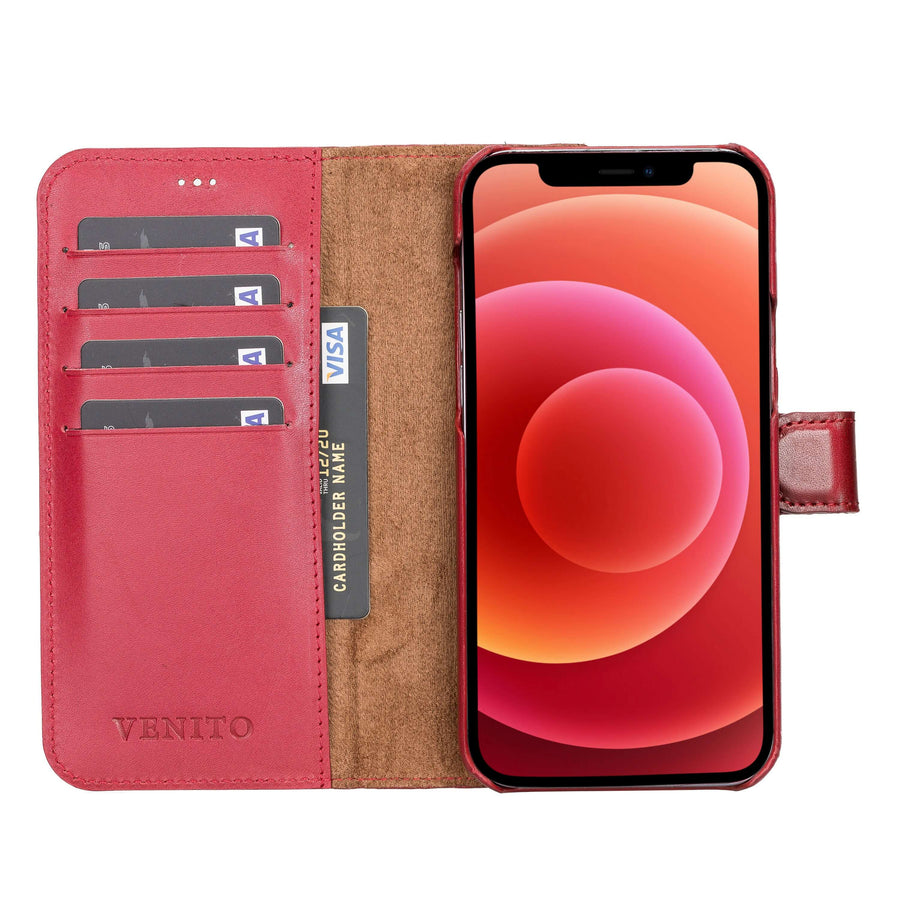 Florence Luxury Red Leather iPhone 13 Pro Max Detachable Wallet Case with Card Holder & MagSafe - Venito - 2