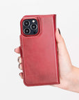 Florence Luxury Red Leather iPhone 13 Pro Max Detachable Wallet Case with Card Holder & MagSafe - Venito - 9