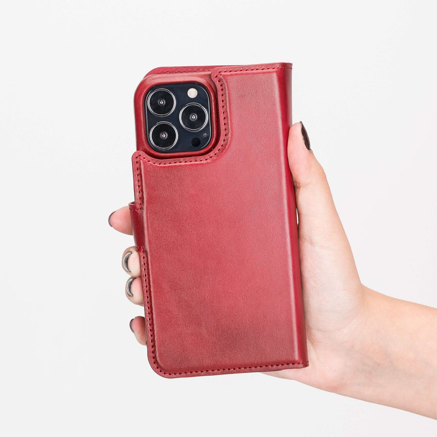 Florence Luxury Red Leather iPhone 13 Pro Max Detachable Wallet Case with Card Holder & MagSafe - Venito - 9