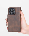 Florence Luxury Dark Brown Leather iPhone 13 Pro Max Detachable Wallet Case with Card Holder & MagSafe - Venito - 9