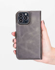 Florence Luxury Gray Leather iPhone 13 Pro Max Detachable Wallet Case with Card Holder & MagSafe - Venito - 9