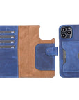 Florence Luxury Blue Leather iPhone 13 Pro Detachable Wallet Case with Card Holder & MagSafe - Venito - 1