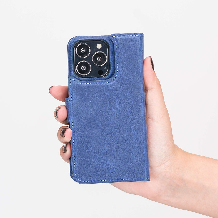 Florence Luxury Blue Leather iPhone 13 Pro Detachable Wallet Case with Card Holder & MagSafe - Venito - 9