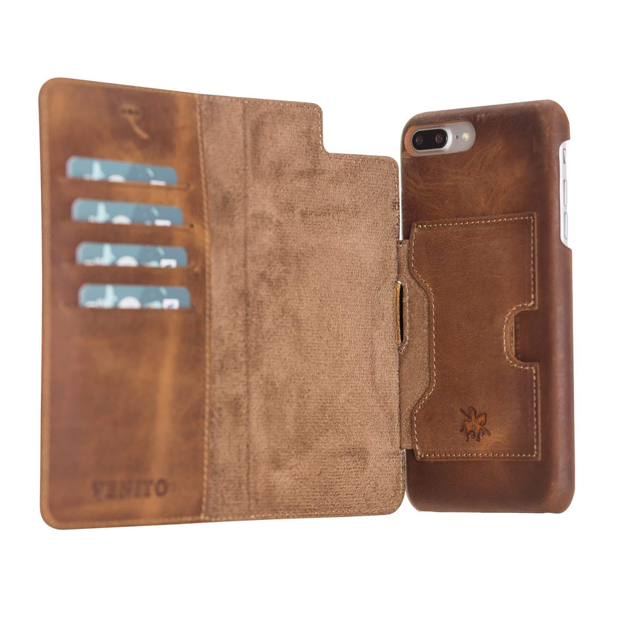 Luxury Brown Leather iPhone 7 Plus Detachable Wallet Case with Card Holder - Venito - 2