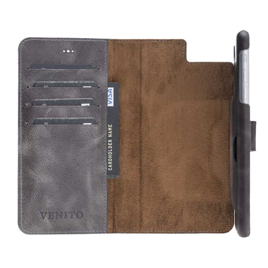 Luxury Gray Leather iPhone 8 Plus Detachable Wallet Case with Card Holder - Venito - 2
