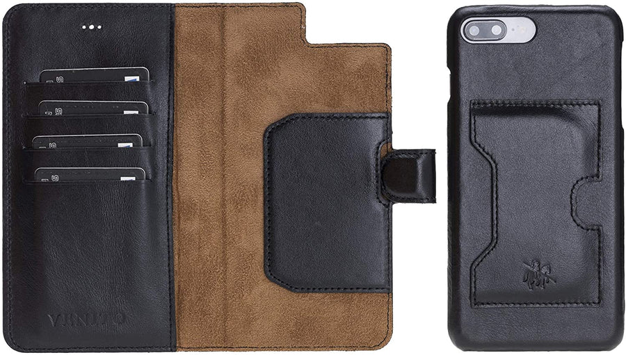 Luxury Rustic Black Leather iPhone 8 Detachable Wallet Case with Card Holder - Venito - 1