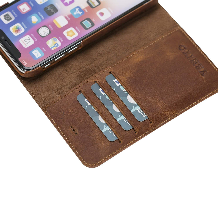 Luxury Brown Leather iPhone X Detachable Wallet Case with Card Holder - Venito - 5