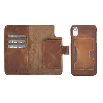 Luxury Brown Leather iPhone XR Detachable Wallet Case with Card Holder - Venito - 1