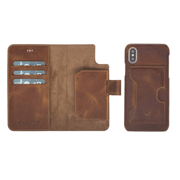 Luxury Brown Leather iPhone XS Detachable Wallet Case with Card Holder - Venito - 1
