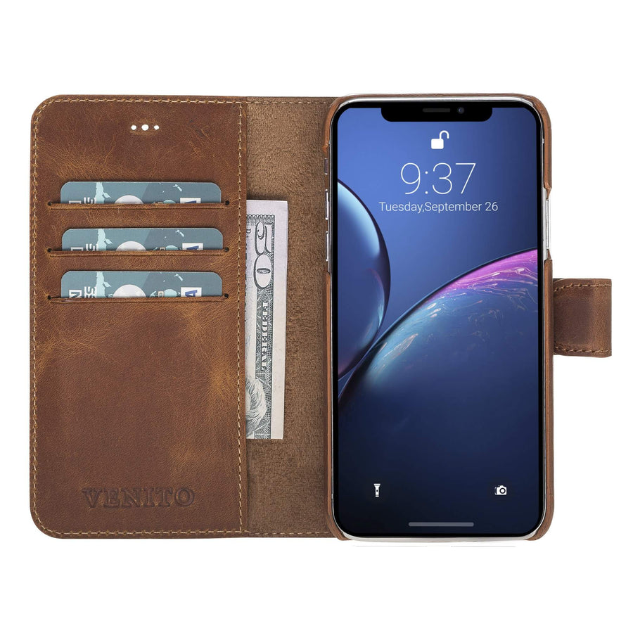 Luxury Brown Leather iPhone XS Detachable Wallet Case with Card Holder - Venito - 6