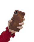 Luxury Brown Leather iPhone XS Detachable Wallet Case with Card Holder - Venito - 11